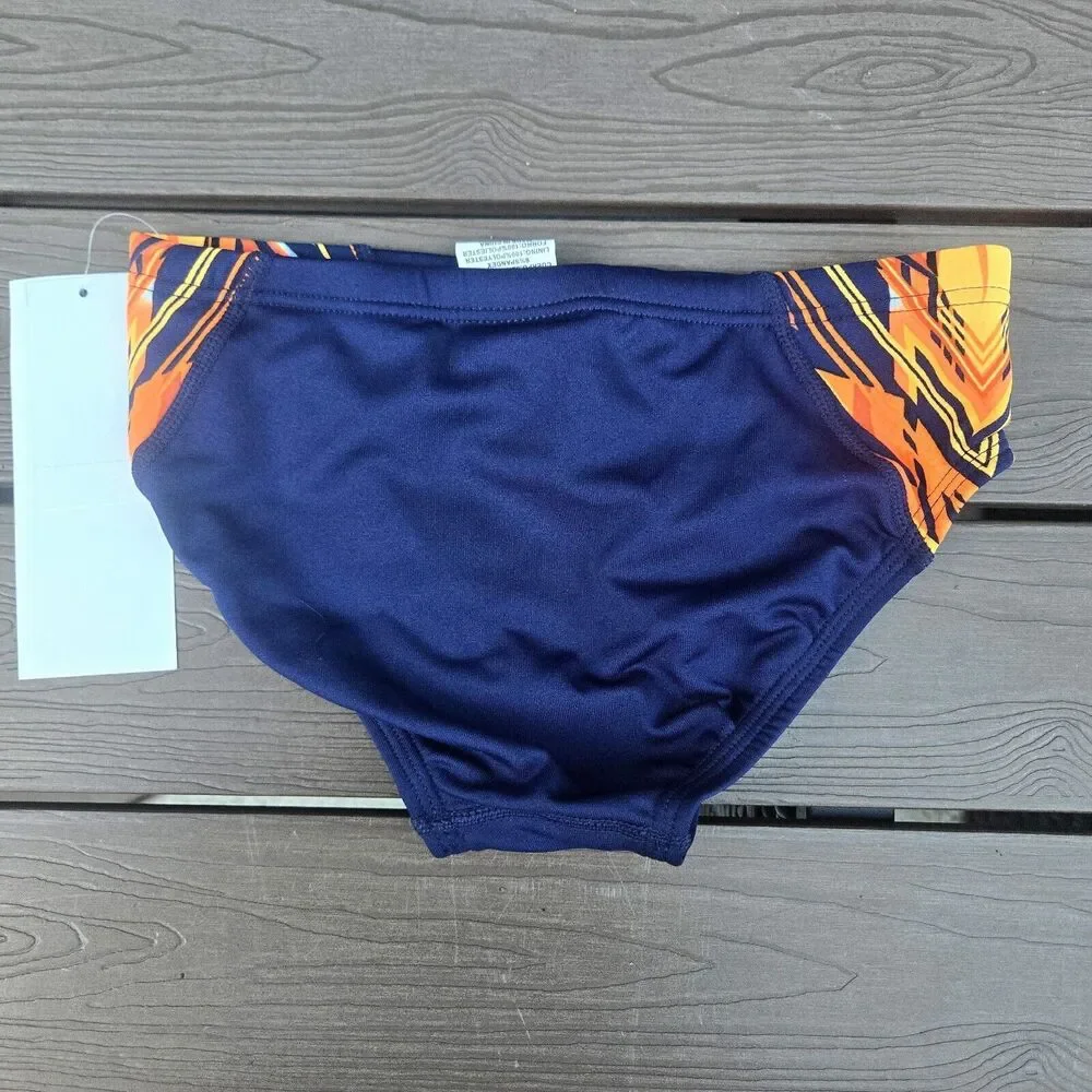 TYR The Finals Hyperblast Navy/orange Splice Racer Briefs, Men Sz 36, NEW